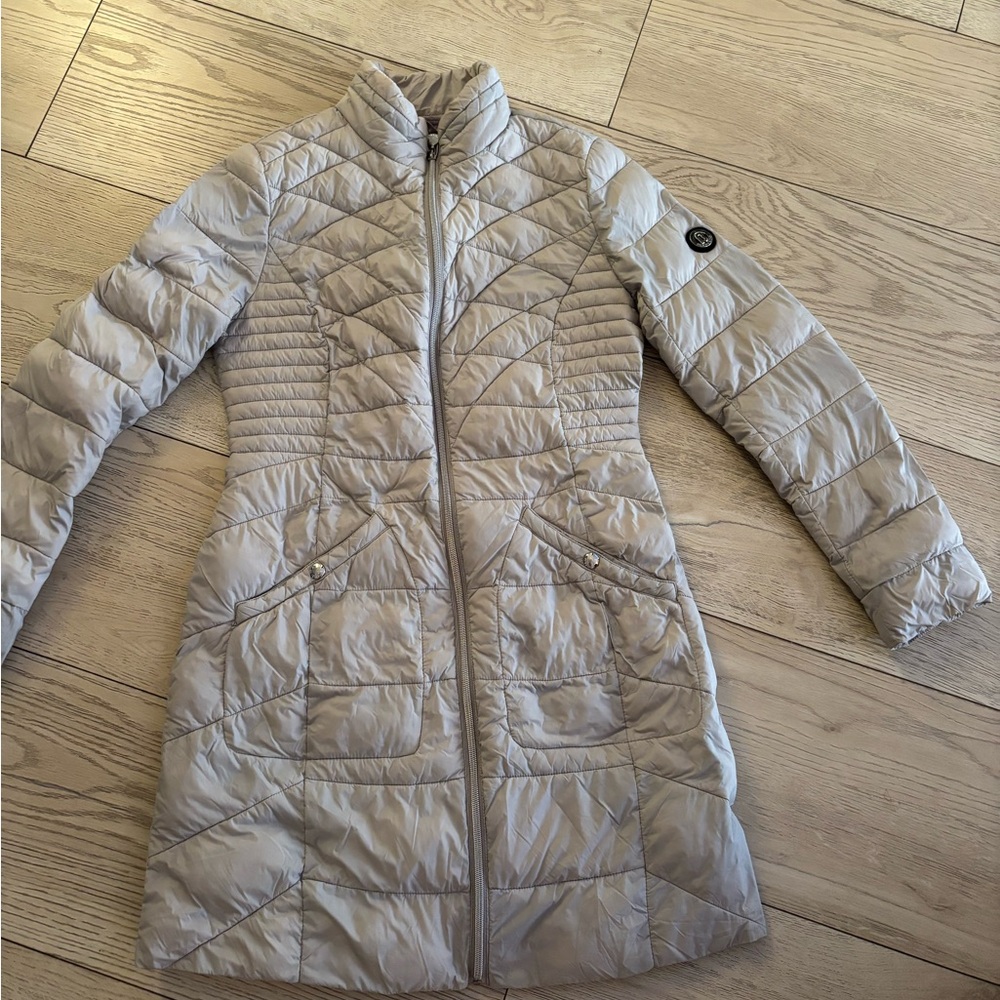 Light Taupe Quilted Long Puffer Coat - Women